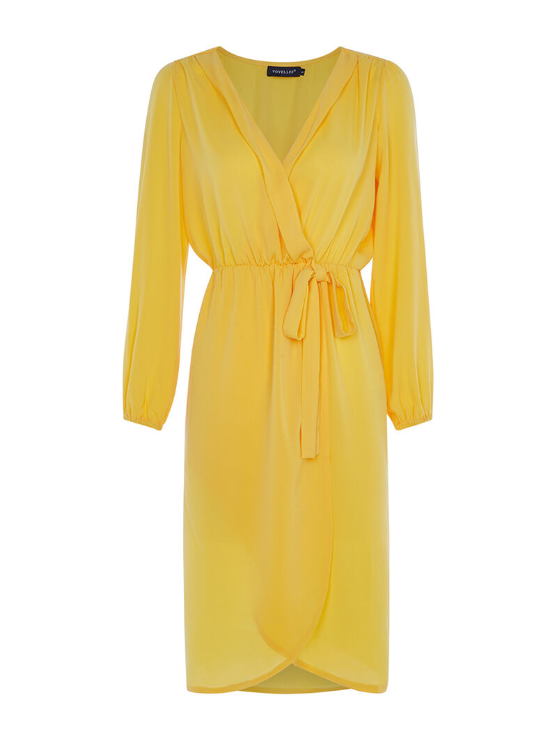 Robe fluide à manches ballon - jaune - 1