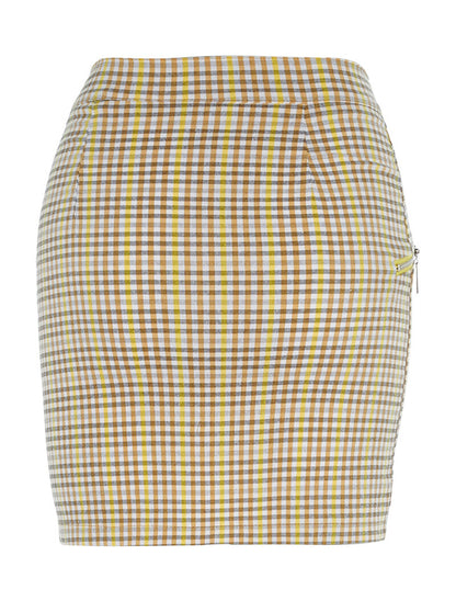 Jupe fermeture zip en biais à carreaux - jaune - 2