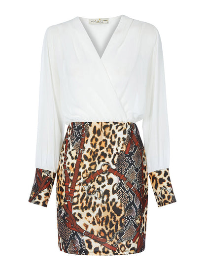 Robe bi matière col cache coeur - blanc - 3