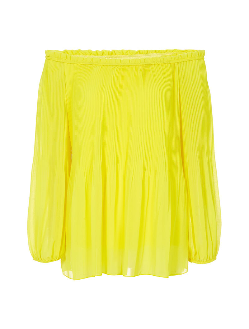 Blouse gaufrée épaules nues - jaune fluo - 1