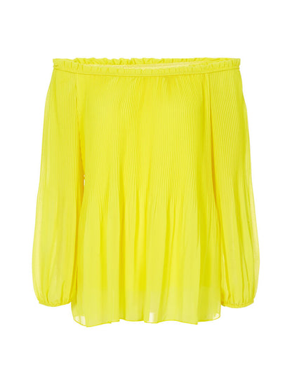 Blouse gaufrée épaules nues - jaune fluo - 1