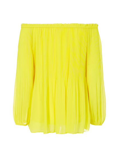 Blouse gaufrée épaules nues - jaune fluo - 2