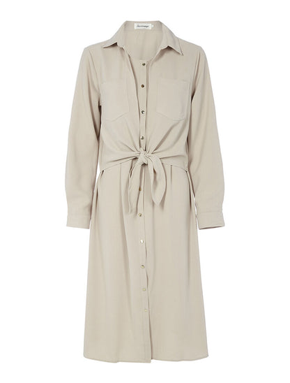 Robe longue à empiècement style chemise - beige - 1