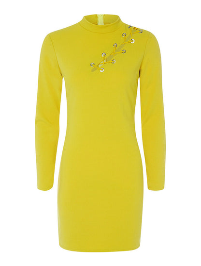 Robe fluide à oeillets et lacets - jaune - 1