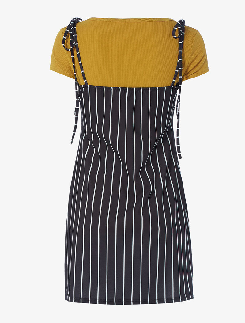 Robe rayée et t-shirt côtelé - moutarde - 2