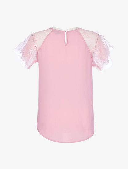 Top en voile à manches en tulle - rose orange - 2