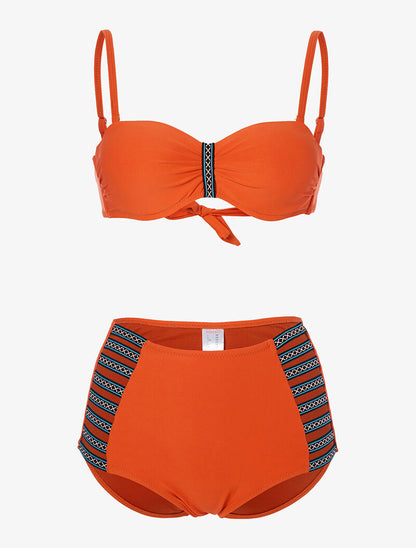 Bikini taille haute à lace brodé - orange - 1
