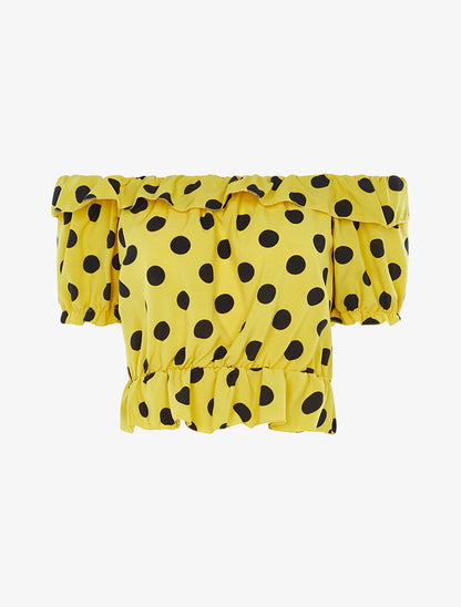 Crop top satiné à pois - jaune - 1