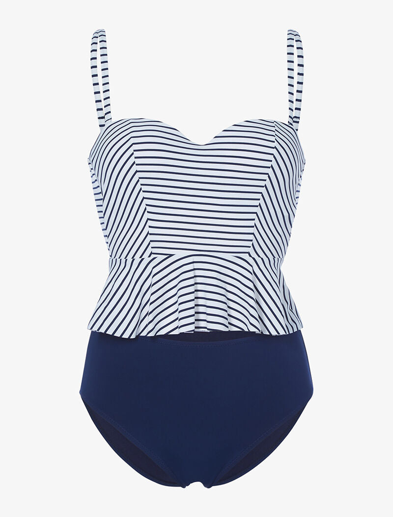 Tankini péplum marinière - blanc - 1