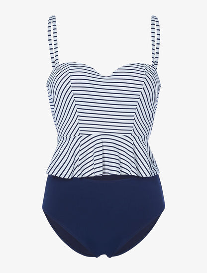 Tankini péplum marinière - blanc - 1
