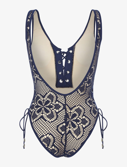 Monokini effet crochet - marine - 2