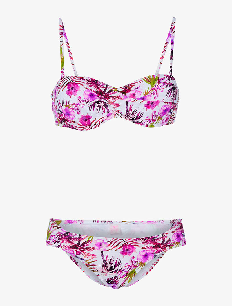 Bikini torsadé jungle - blanc/rose - 1