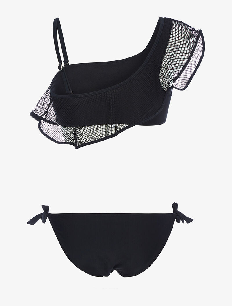 Bikini à volant et filet - noir - 2