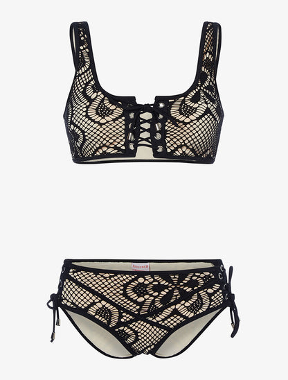 Bikini doublé en crochet - noir/beige - 3