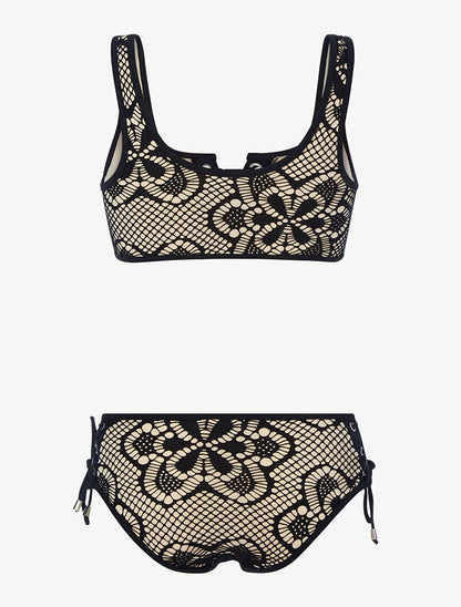 Bikini doublé en crochet - noir/beige - 2