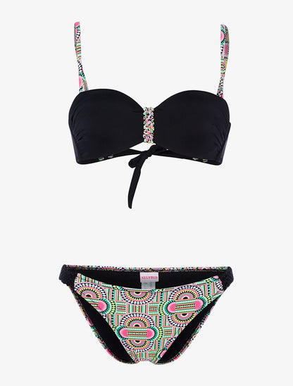 Bikini à imprimé tribal fluo - noir - 1