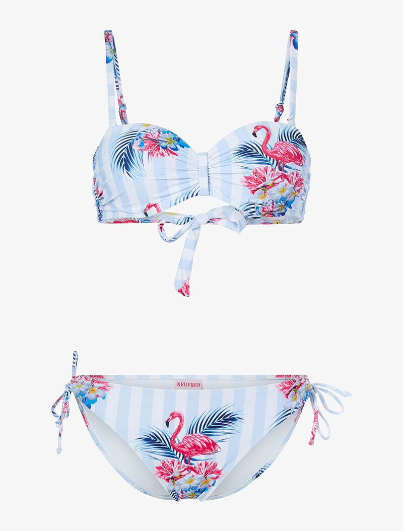 Bikini rayé à imprimé floral - bleu ciel - 1
