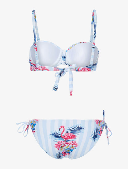 Bikini rayé à imprimé floral - bleu ciel - 2