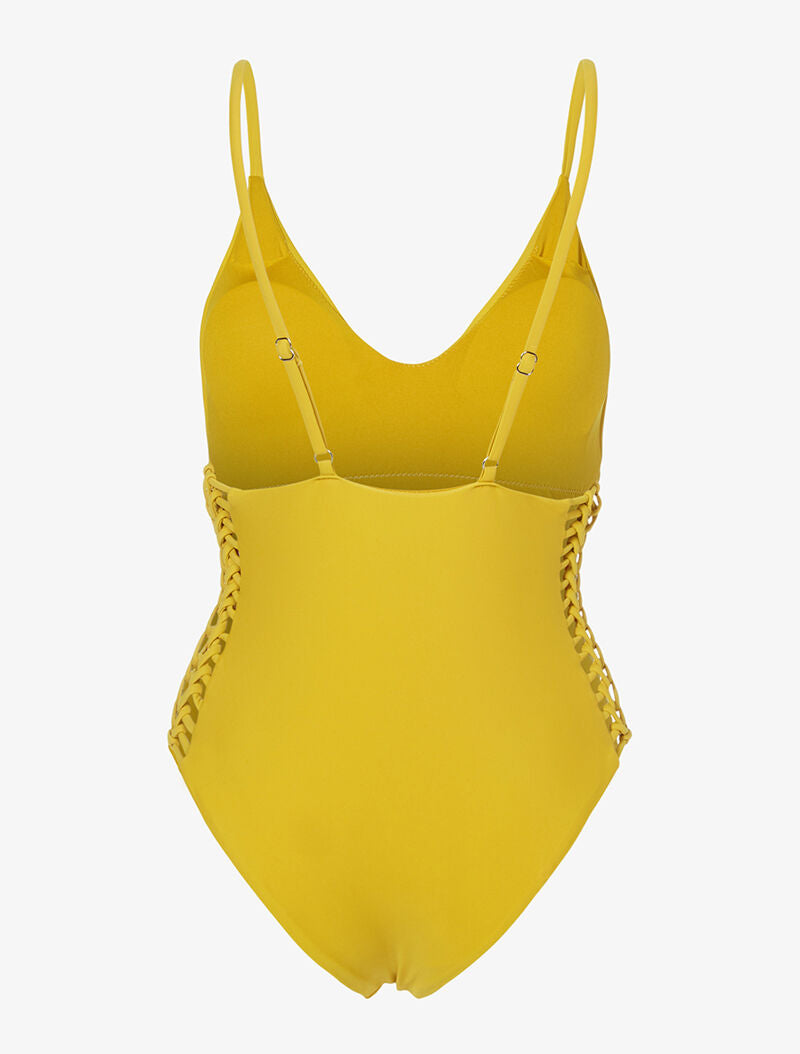 Monokini ajouré sur les côtés - moutarde - 2