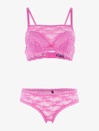 Ensemble SG style brassière en dentelle et culotte - rose parme - 1