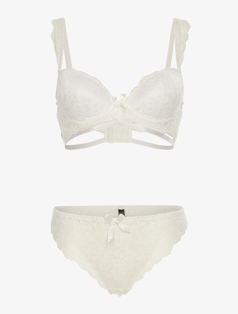 Ensemble en dentelle motifs fleurs - ecru - 1