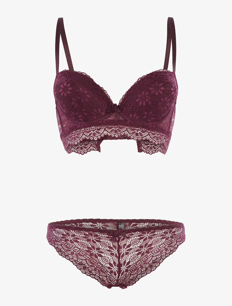 Ensemble à broderies motifs fleurs - violet - 3