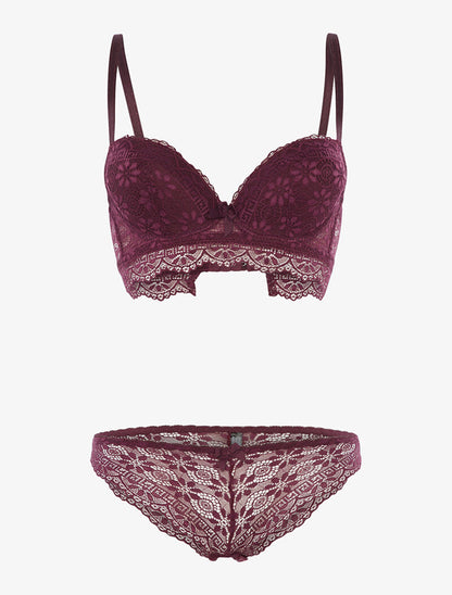 Ensemble à broderies motifs fleurs - violet - 3