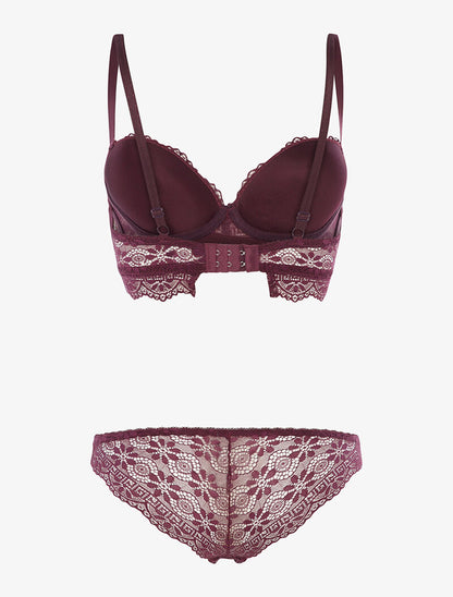 Ensemble à broderies motifs fleurs - violet - 2