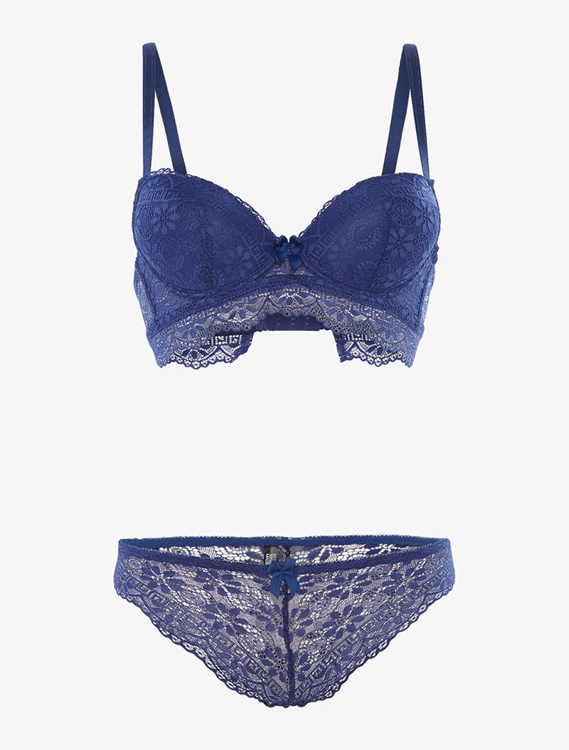 Ensemble à broderies motifs fleurs - bleu électrique - 1