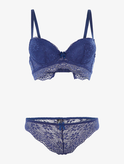 Ensemble à broderies motifs fleurs - bleu électrique - 1