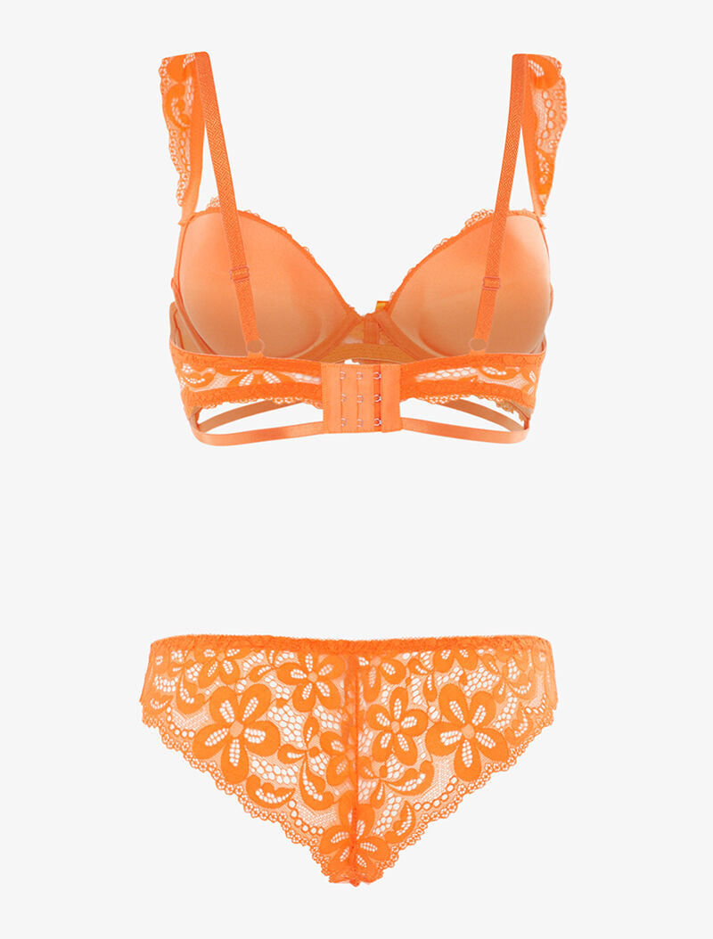 Ensemble en dentelle motifs fleurs - orange - 2