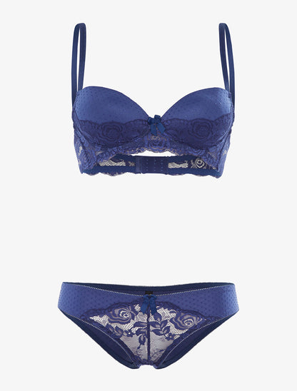 Ensemble piqueté à bords dentelle - bleu électrique - 1