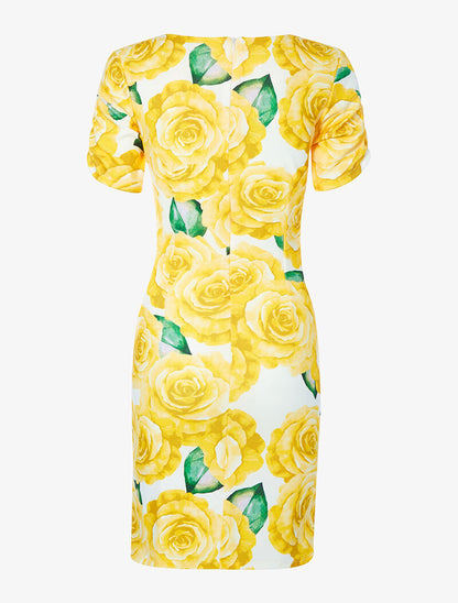 Robe boutonnée à grand imprimé - jaune - 2