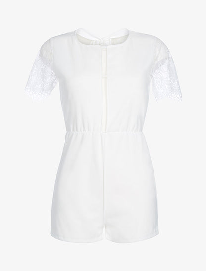 Combishort à dos ajouré en dentelle - blanc - 1