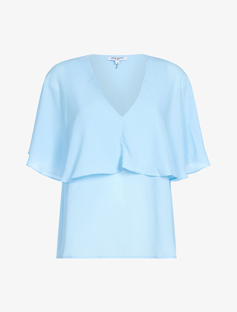 Top style cape en voile fin - bleu ciel - 3