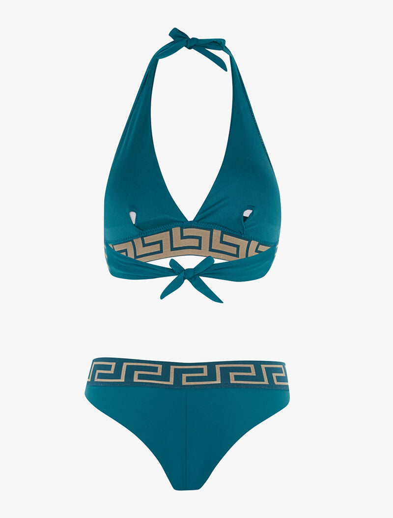 Bikini à imprimé grec - bleu canard - 2
