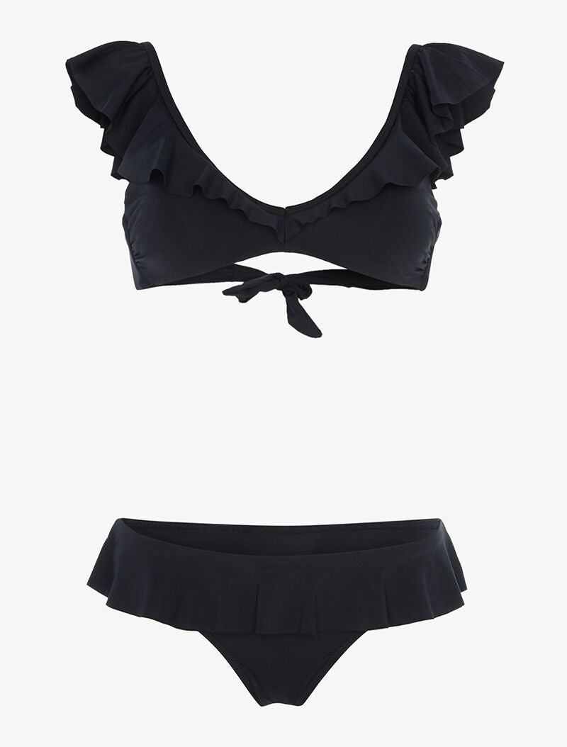 Bikini volanté échancré - noir - 1