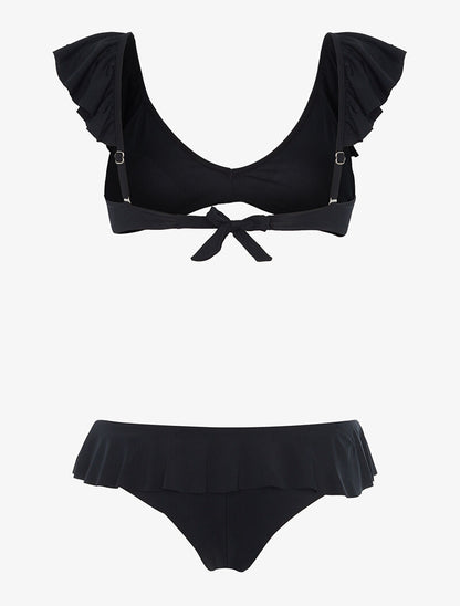 Bikini volanté échancré - noir - 2