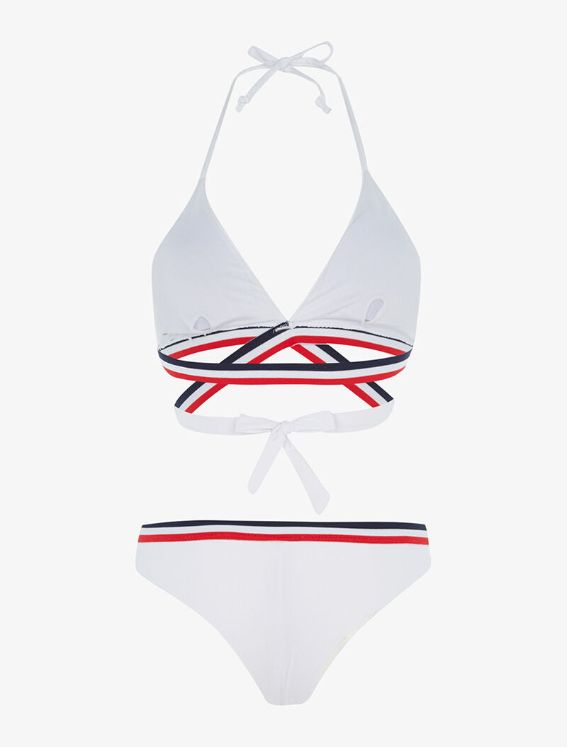 Bikini triangle à bandes tricolore - blanc - 2