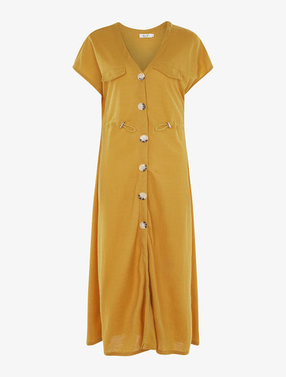 Robe chasuble à boutonnière - moutarde - 1