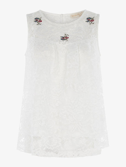Top ample en dentelle brodée - blanc - 3