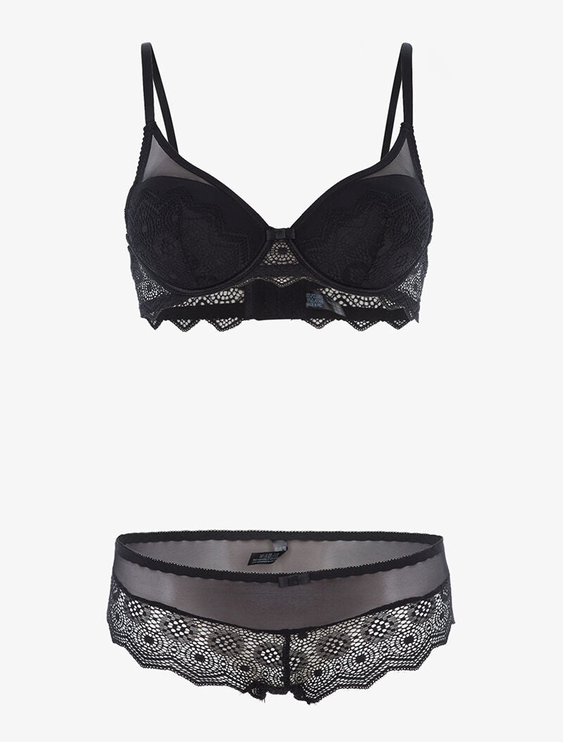 Ensemble en dentelle crantée et culotte - noir - 3