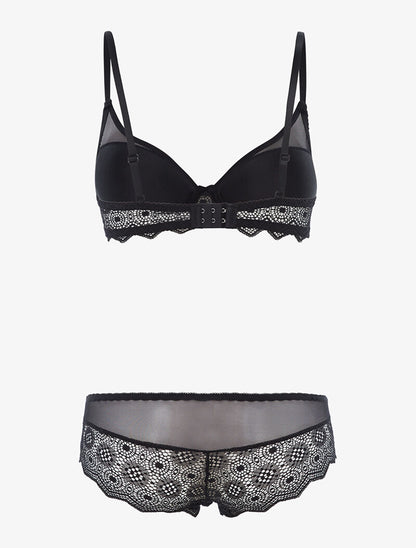 Ensemble en dentelle crantée et culotte - noir - 2