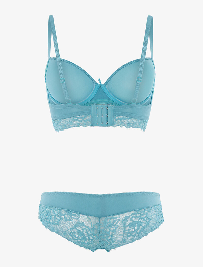 Ensemble à bordure dentelle et culotte - turquoise - 2