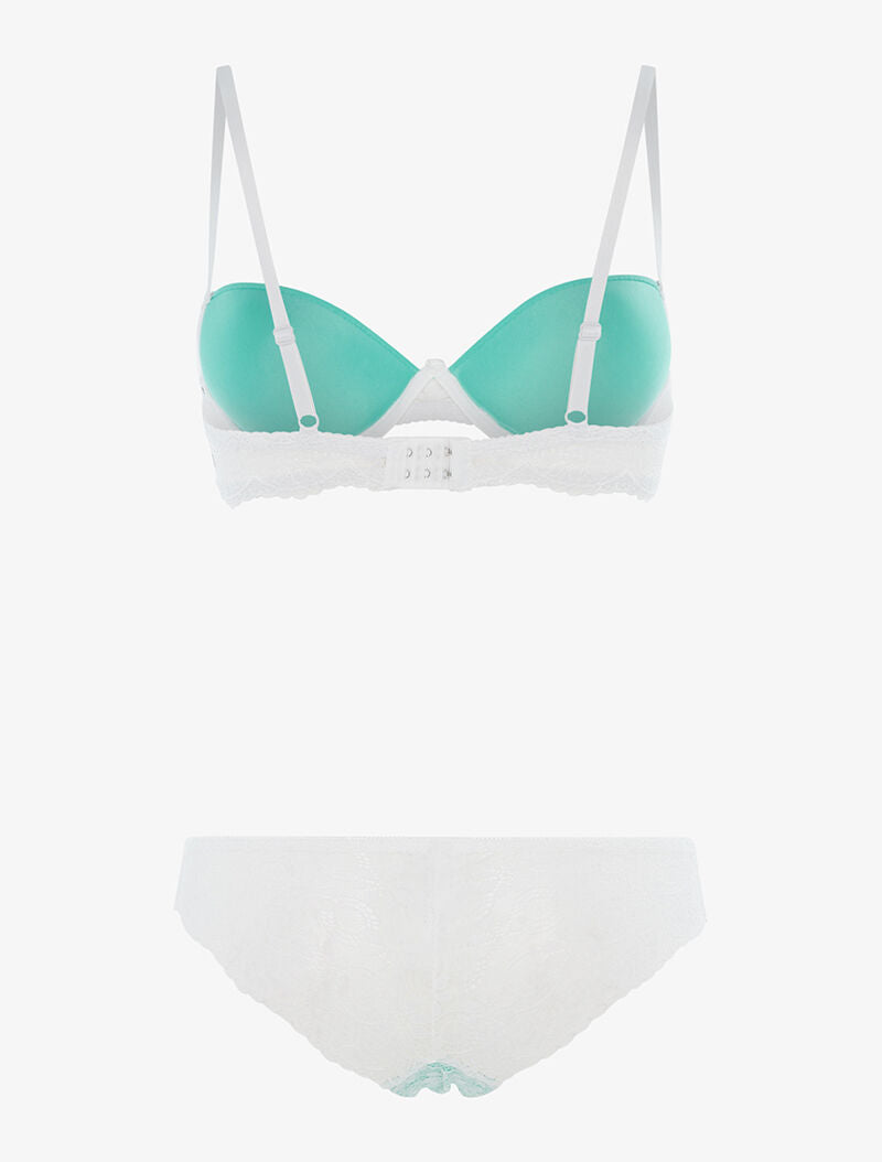 Ensemble à empiècements dentelle et tanga - turquoise - 2