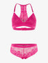 Ensemble triangle dentelle dos nageur et shorty - fushia - 1