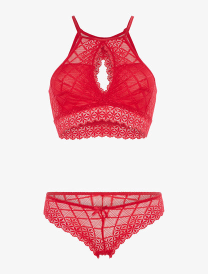 Ensemble brassière en dentelle et tanga - rouge - 3