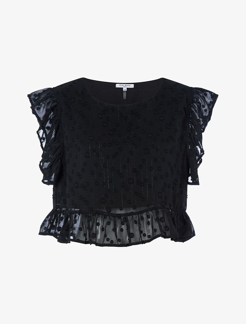 Crop top à bords volantés - noir - 3