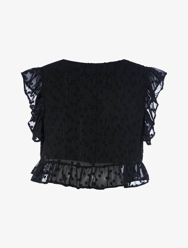 Crop top à bords volantés - noir - 2