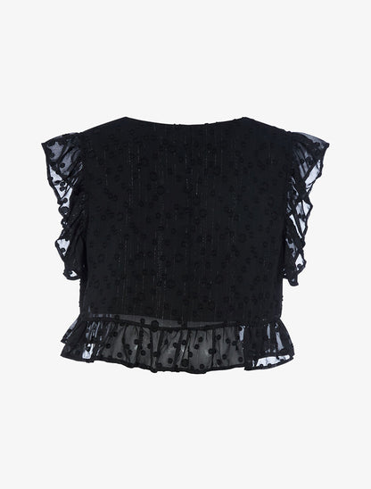 Crop top à bords volantés - noir - 2